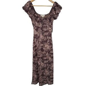 Pie In The Sky Brown Paisley Babydoll Midi Dress Cottagecore Boho Y2K Style Sz S